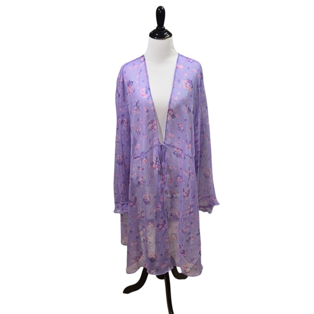 Frederick's of Hollywood Women's M Medium Chiffon Robe Oversized Sheer Floral